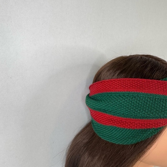 GUCCI Web Knot Knit Wool Twist Red & Green Headband Made in Italy. main image 12